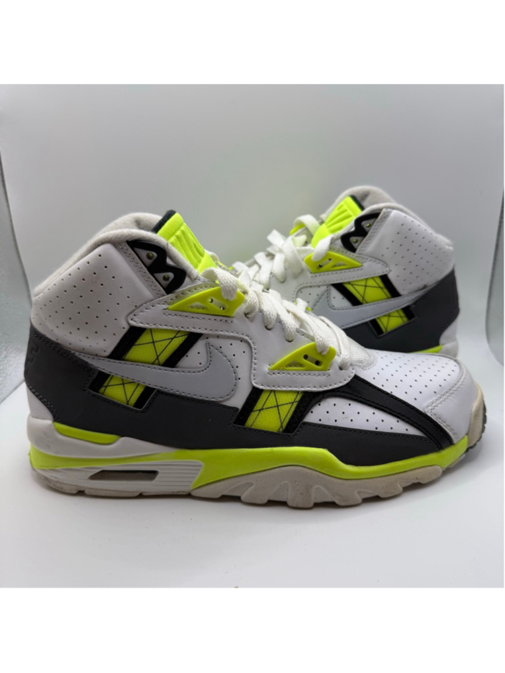 Men's Nike Air Trainer SC High White Neon Green Athletic Shoes 7.5 302346-118 - Picture 2 of 16